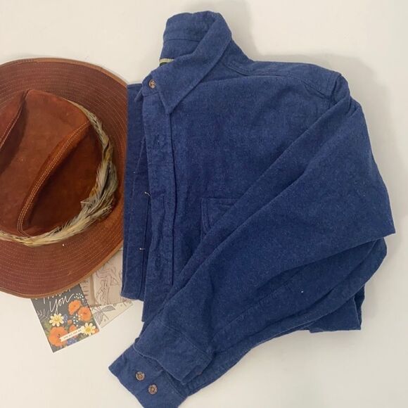 Vintage Dark Blue Flannel Shirt Jacket - Picture 2 of 5